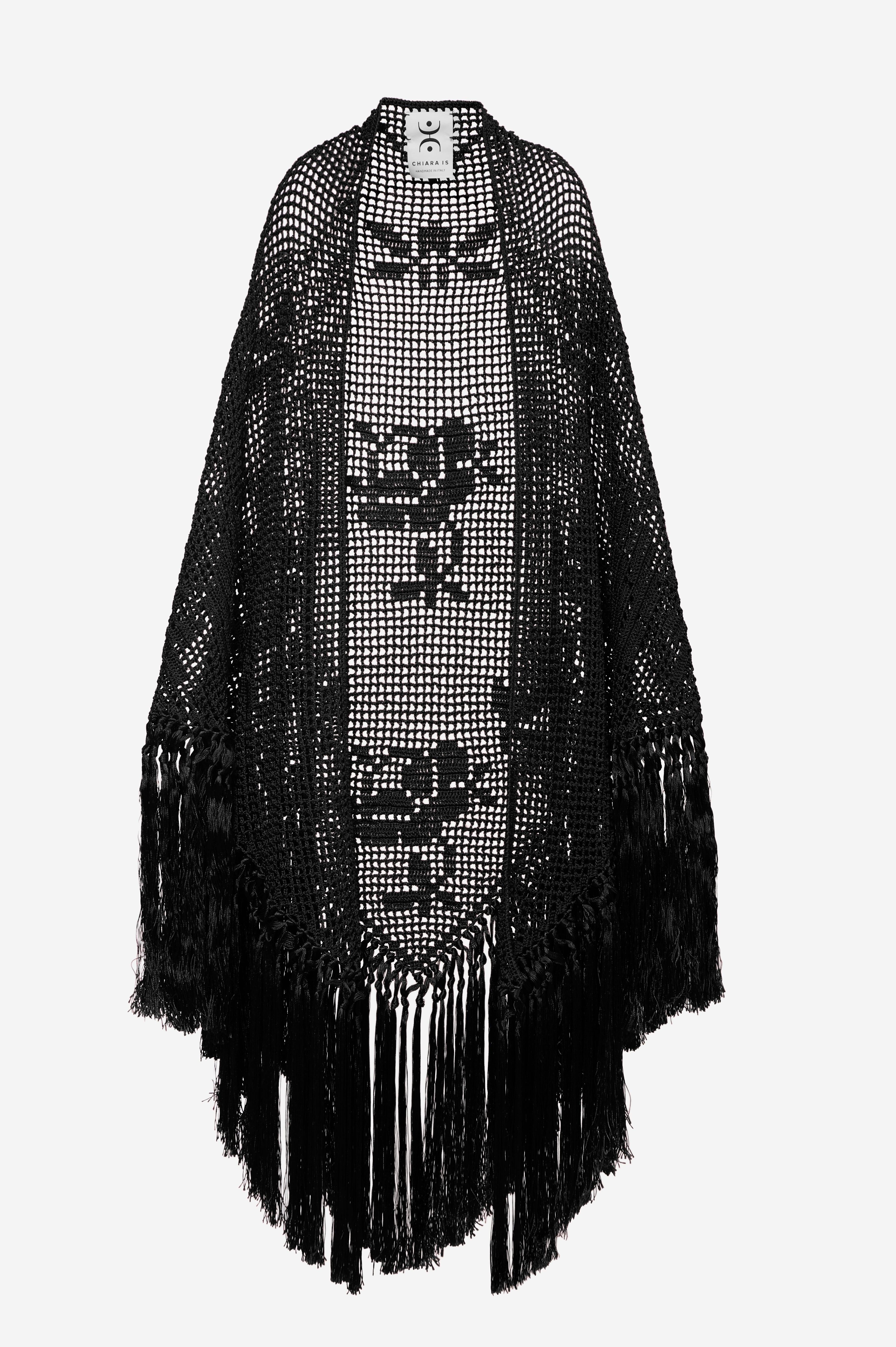 Scialle Rosa in Cotton Silk Blend, Volcanic Black